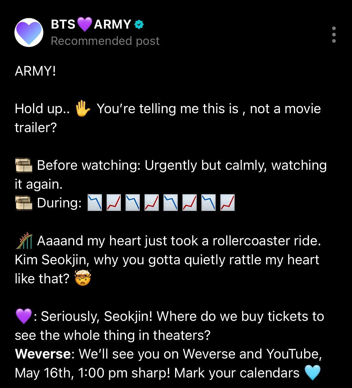 Fan comment on Jin's Don’t Say You Love Me poster (Image via Weverse)